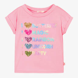 Billieblush-Girls Pink Sequin Slogan T-Shirt | Childrensalon Outlet