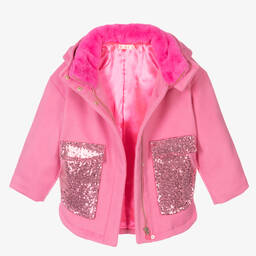 Billieblush-Girls Pink Wool Hooded Coat | Childrensalon Outlet