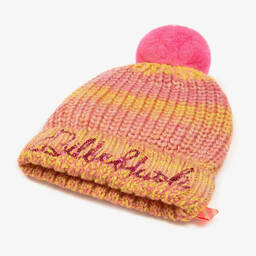Billieblush-Girls Pink & Yellow Knitted Pom-Pom Hat | Childrensalon Outlet