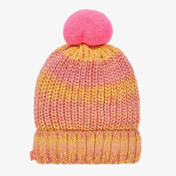 Billieblush-Girls Pink & Yellow Knitted Pom-Pom Hat | Childrensalon Outlet