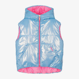 Billieblush-Girls Shimmering Blue Hooded Gilet | Childrensalon Outlet