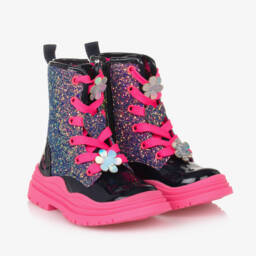 Billieblush-Girls Shimmering Navy Glitter Boots | Childrensalon Outlet