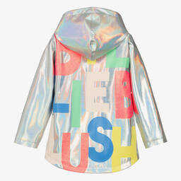 Billieblush-Girls Silver Metallic Hooded Raincoat | Childrensalon Outlet