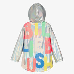 Billieblush-Girls Silver Metallic Hooded Raincoat | Childrensalon Outlet