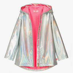 Billieblush-Girls Silver Metallic Hooded Raincoat | Childrensalon Outlet