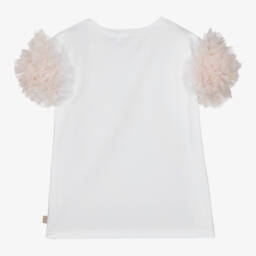 Billieblush-Топ с отделкой из тюля розовый и белый для девочек | Childrensalon Outlet