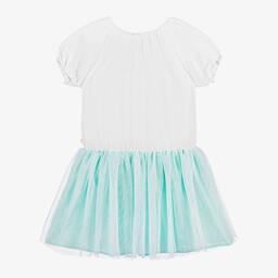 Billieblush-فستان جيرسي وتول لون أبيض وأزرق فاتح | Childrensalon Outlet