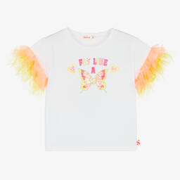 Billieblush-Girls White Cotton Butterfly T-Shirt | Childrensalon Outlet