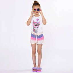 Billieblush-Girls White Cotton Dog Print T-Shirt | Childrensalon Outlet
