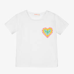 Billieblush-Girls White Crochet Heart Jersey T-Shirt | Childrensalon Outlet