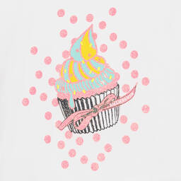 Billieblush-Girls White Cupcake Cotton T-Shirt | Childrensalon Outlet