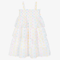 Billieblush-Girls White Dress with Colorful Plumeti Accents | Childrensalon Outlet
