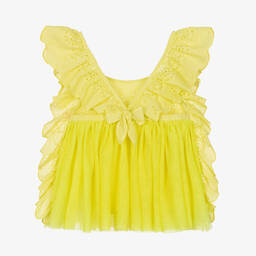 Billieblush-Girls Yellow Frilled Tulle Blouse | Childrensalon Outlet