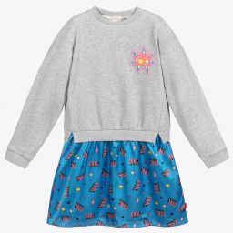 Billieblush-Grey Jersey & Blue Satin Dress | Childrensalon Outlet