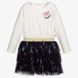 Billieblush-فستان قطن وتول لون عاجي وكحلي | Childrensalon Outlet