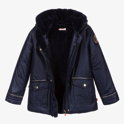 Billieblush-جاكيت بافر هودي لون كحلي للبنات | Childrensalon Outlet