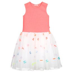 Billieblush Neon Pink Tulle Logo Dress Childrensalon Outlet