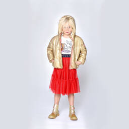 Billieblush-Red Tulle Logo Skirt | Childrensalon Outlet