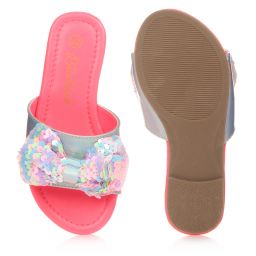 Billieblush-Серебристые шлепанцы с бантом с пайетками | Childrensalon Outlet