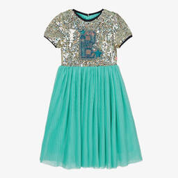 Billieblush-Turquoise Sequin & Tulle Dress | Childrensalon Outlet