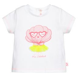 Billieblush-تيشيرت أطفال بناتي قطن لون أبيض وزهري | Childrensalon Outlet