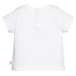 Billieblush-تيشيرت أطفال بناتي قطن لون أبيض وزهري | Childrensalon Outlet