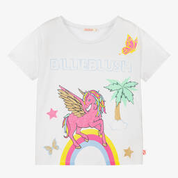 Billieblush-White Cotton Unicorn Logo T-Shirt | Childrensalon Outlet