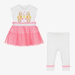 بيلي بلاش-طقم ليغنغز قطن جيرسي لون زهري وأبيض للبنات | Childrensalon Outlet