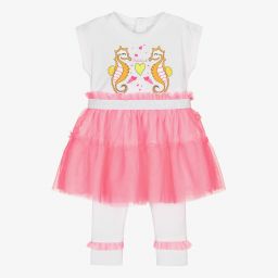 بيلي بلاش-طقم ليغنغز قطن جيرسي لون زهري وأبيض للبنات | Childrensalon Outlet