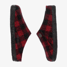 Birkenstock-Red Check Wool Lined Slippers | Childrensalon Outlet