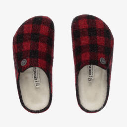 Birkenstock-Red Check Wool Lined Slippers | Childrensalon Outlet