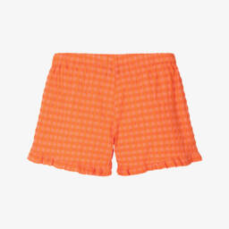 Bobo Choses-Girls' Tangerine Seersucker Ruffle Shorts | Childrensalon Outlet