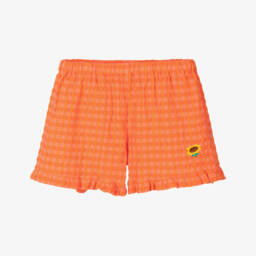 Bobo Choses-Girls' Tangerine Seersucker Ruffle Shorts | Childrensalon Outlet