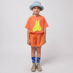 Bobo Choses-Girls' Tangerine Seersucker Ruffle Shorts | Childrensalon Outlet