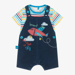 Boboli-Baby Boys Blue Cotton Dungaree Set | Childrensalon Outlet