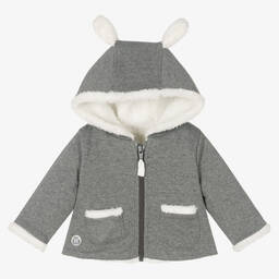 بوبولي-جاكيت هودي بسحاب قطن جيرسي لون رمادي للمواليد | Childrensalon Outlet