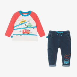 Boboli-Baby Boys Red & Blue Cotton Trouser Set | Childrensalon Outlet