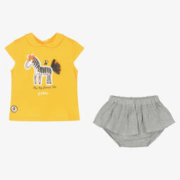 Boboli-Baby Girls Yellow & Grey Cotton Skirt Set | Childrensalon Outlet