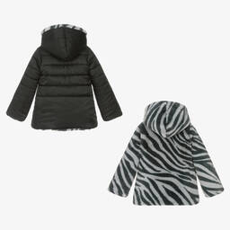 Boboli-Black Faux Fur Reversible Coat | Childrensalon Outlet