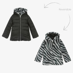 Boboli-Black Faux Fur Reversible Coat | Childrensalon Outlet