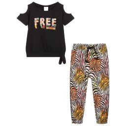 Boboli-Черный топ и брюки с принтом под зебру | Childrensalon Outlet