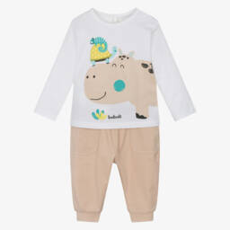 Boboli-Boys Beige Hippo Print Set | Childrensalon Outlet