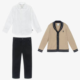 Boboli-Boys Beige & Navy Blue Cotton Trouser Set | Childrensalon Outlet