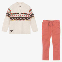 Boboli-Boys Beige & Red Trouser Set | Childrensalon Outlet