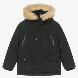 Boboli-Boys Black Hooded Coat | Childrensalon Outlet