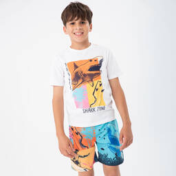 Boboli-Boys Blue Colourblock Shark Swim Shorts | Childrensalon Outlet