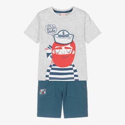 Boboli-Boys Blue Cotton Sailor Shorts Set | Childrensalon Outlet