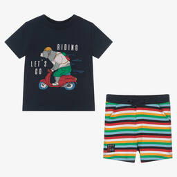 Boboli-Boys Blue Cotton Striped Shorts Set | Childrensalon Outlet