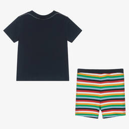 Boboli-Boys Blue Cotton Striped Shorts Set | Childrensalon Outlet