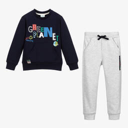 Boboli-Серо-синий спортивный костюм из хлопка для мальчиков | Childrensalon Outlet